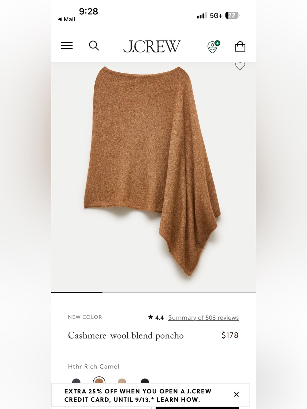 J. Crew Asymmetric Poncho Sweater in Camel Brown